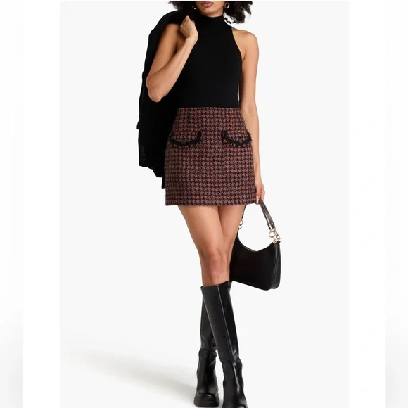 Veronica Beard Andriel Houndstooth Tween Mini Skirt Brown Black Navy Size 4 - Picture 9 of 10